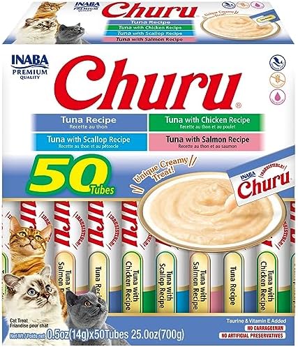 INABA Churu Cat Treats, Grain-Free, Creamy Purée Cat Treat/Topper, Tuna Variety