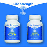 Life Strength ADK 10 Supplement (90 CT) - Physician Formulated Vitamins A1, D3 & K2 (as MK7) for Bone Health - Immune System Support - Gluten Free, Soy Free, Non-GMO - Pack of 1