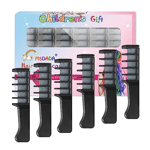 MSDADA New Hair Chalk Comb Temporary Hair Color Dye for Girls Kids with Light Color Hair, Washable Hair Chalk for Girls Age 4 5 6 7 8 9 10 Birthday Cosplay DIY, Halloween, Christmas (Silver)