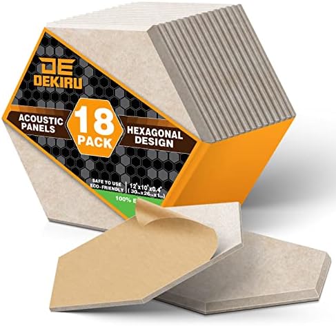 DEKIRU 18 Pack Hexagon Acoustic Panels Sound Absorbing, Self-Adhesive Sound Proof Foam Panels, 12''X10''X0.4'' Soundproof Wall Panels, Sound Dampening Panels For Wall Recording Home Studio (Camel)