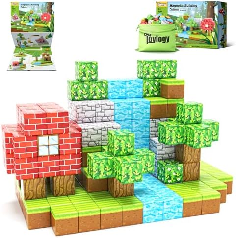 Magnetic Blocks-Build Mine Magnet World Edition, Magnetic Toys for Boys & Girls Age 3-4 4-5 6-8,STEM Montessori Sensory Toys for Toddlers Gifts for 3+ Years Old,48PCS Fidget 1" Cubes Construction Toys