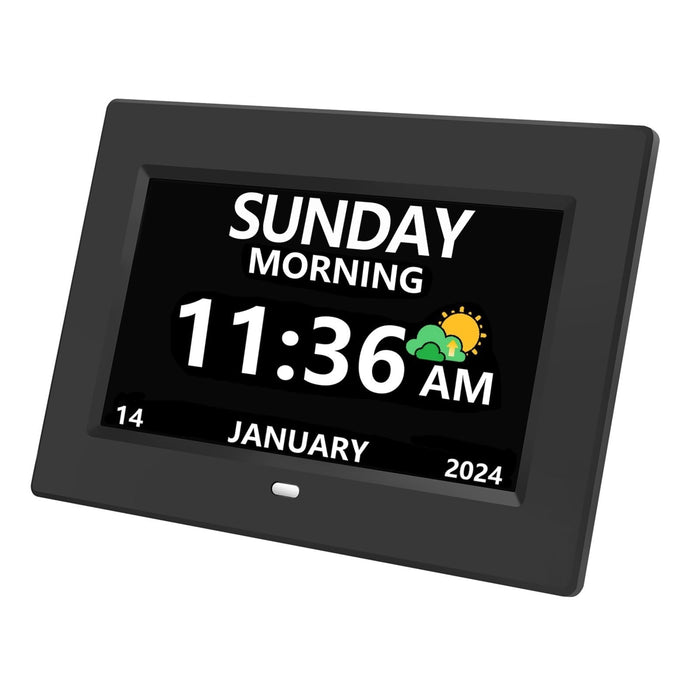 LXBYJKJ 7 Inch Digital Clock with Day and Date for Elderly Alzheimer's Dementia Clock Customizable Alarms and Medicine Reminders 3 Display Modes Large Font Digital Alarm Clock for Seniors Black