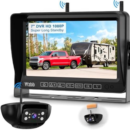 7-Inch Wireless Backup Camera for RV Trailer - HD 1080P Monitor, Night Vision, IP69 Waterproof, Easy Installation Compatible with Furrion, 4-Channel Support by WZBB