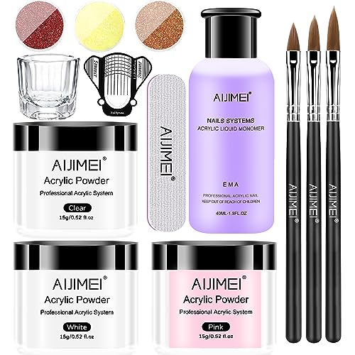 AIJIMEI Acrylic Nail Kit Acrylic Powder and Professional Liquid Monomer Acrylic Nail Tools Set Nail Extension Acrylic Nail System Nail Art Starter Kit