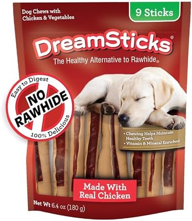 DreamBone DreamSticks, Rawhide Free Dog Chew Sticks Made with Real Chicken and Vegetables, 9 Sticks