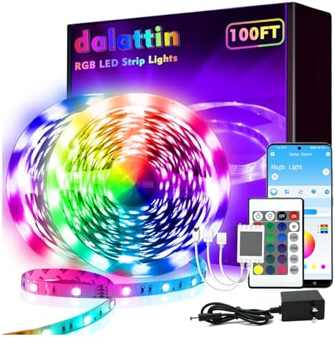 dalattin 100ft Led Strip Lights (2 roll of 50ft), Bluetooth+IR Led Lights for Bedroom, RGB Color Changing Led Lights, Smart APP Support Music Sync, Led Lights for Room, Party, Home Valentine Decor