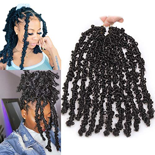 ZRQ Butterfly Locs Crochet Hair 2 Packs 12 Inch Pre-looped Bob Distressed Faux Locs Crochet Braids Soft Butterfly Loc Braiding Hair Natural Synthetic Hair Extensions For Women(12Strands/Pack;1B#)