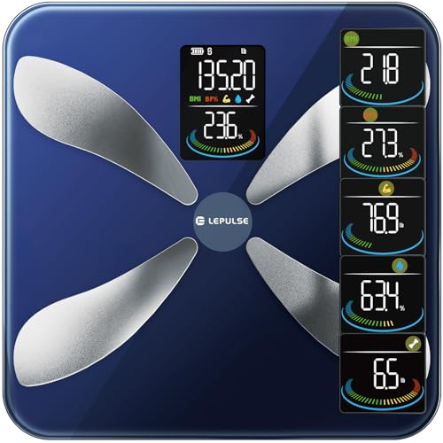 Smart Weight Scale with BMI Body Fat Muscle Mass, Lepulse Updated X-Shaped Electrode Scale for Body Weight and Fat Percentage, 13 Body Composition Scale Large Display, Digital Bathroom Scale with App