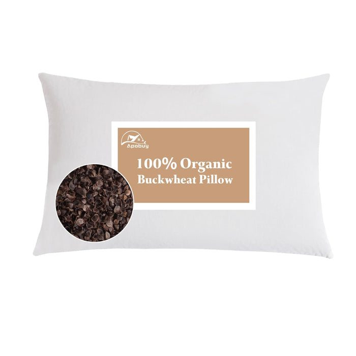 APOBUY Buckwheat Pillow - Adjustable Buckwheat Pillow for Sleeping with Organic Cotton Cover for Adult Neck Pain Relief, Premium Neck & Cervical Pillow for Side Back Stomach Sleeper 20"x26"