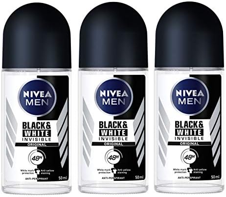 Nivea for Men Invisible for Black & White 48 Hours Deodorant Roll on 50 Ml. 3 Pack l