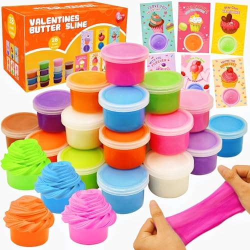 28 Packs Easter Butter Slime Party Favors for Kids, Stress Relief Fidget Slime for Kids Boys Girls, Game Prizes Party Favors Birthday Easter Basket Stuffers