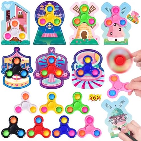 FUN LITTLE TOYS 32PCS Valentines Cards Gift with Fidget Finger Spinner POP, Valentine's Day Kids School Classroom Stress Relief Hand Finger Spinner Fidget Toy Exchange Party Favor