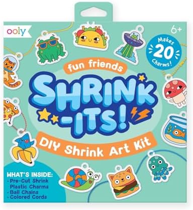 Ooly Shrink-Its 28 PC DIY Shrinking Art Kit That Creates Charms and Tags, Includes 20 Plastic Pre Cut Charms and More, No Mess Art for Kids, DIY Creative Activity, Ideal Party Favor - Fun Friends
