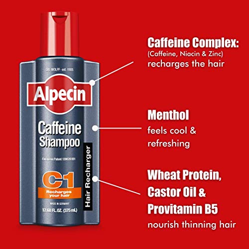 Alpecin C1 Caffeine Shampoo 12.68 fl oz (Pack of 2), Promote Natural Hair Growth and Thickness, Energizes Hair and Scalp, Leaves Hair Feeling Stronger