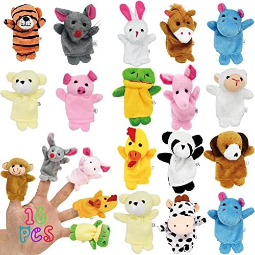 16 Packs Animal Finger Puppet Toys, Mini Plush Finger Puppet Sets for Kids Classroom Exchange Prizes, Easter Basket Filler, Easter Party Favors