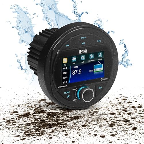 BOSS Audio Systems MGV500B Marine Boat Stereo Gauge Receiver – Bluetooth, No CD DVD Player, AM/FM Radio, 3 Inch Color Screen, Weatherproof