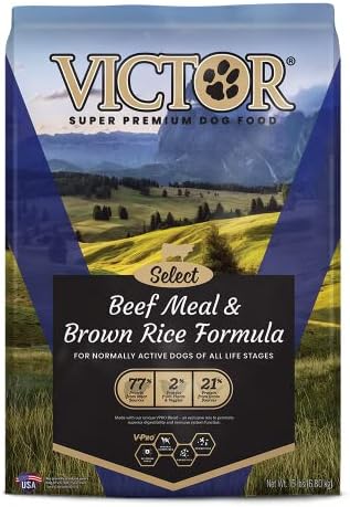 Victor Super Premium Dog Food – Select - Beef Meal & Brown Rice Formula – Gluten Free Beef Meal Dry Dog Food for All Normally Active Dogs of All Life Stages, 15 lbs