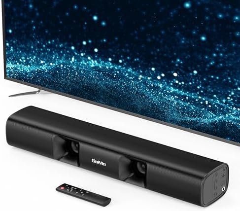 Saiyin Sound Bar for Smart TV - 50W 17 inch Small Soundbar for TV, Vocal Enhanced TV Speaker Built-in Subwoofer, Surround Sound System TV with Bluetooth/Optical/AUX Connection for TV/PC/Projectors