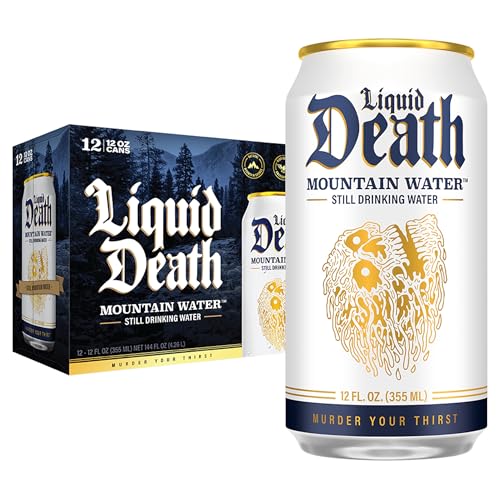Liquid Death, Still Mountain Water, 12-Pack (12oz Cans), Real Mountain Source, 100% American Made