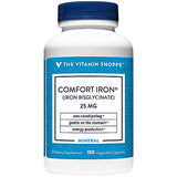 The Vitamin Shoppe Comfort Iron 25MG, Clinically Studied Iron Bisglycinate, Energy Production & Immune Support, Gentle & Non-Constipating Supplement (180 Veggie Capsules)