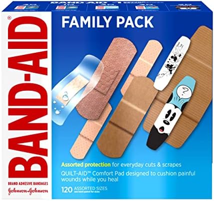 Band-Aid Brand Adhesive Bandage Family Variety Pack in Assorted Sizes Including Water Block, Sport Strip, Tough Strips, Flexible Fabric and Disney Bandages for First Aid and Wound Care, 120 ct