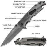 NedFoss FA48 Pocket Knife for Men with Bottle Opener, Glass Breaker, Seatbelt Cutter and Wrench, 5-in-1 Multitool Folding/Survival Knife for Emergency Rescue Situations, Home Improvements