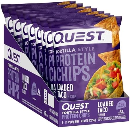 Quest Nutrition Tortilla Style Protein Chips, Loaded Taco, Low Carb, Gluten Free, Baked, 1.1 Ounce (Pack of 8)