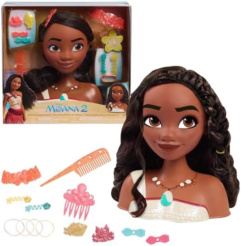 Just Play Disney Princess Moana 2 Styling Head, 14-Pieces, Pretend Play, Kids Toys for Ages 3 Up