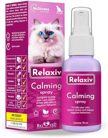 Calming Pheromone Spray & Scratch Repellent for Cats - Reduces Scratching Furniture, Pee - During Travel, Fireworks, Thunder, Vet Zone - Helps to Relief Stress, Fighting, Hiding