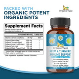 Organic Veda Neem & Turmeric Capsules with Amla Fruit, Tulsi, Holy Basil, Black Pepper Extract - Immune Support Dietary Supplement - Boosts Healthy Clear Skin & Cellular Defense - 120 Vegan Capsules