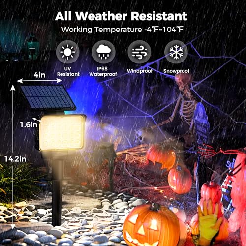 AUDERWIN Solar Spot Lights Outdoor Waterproof for Flag, Tree, House, Garden, Yard, Landscape Spotlights for Accent Uplighting Halloween Christmas Decorations-2 Pack