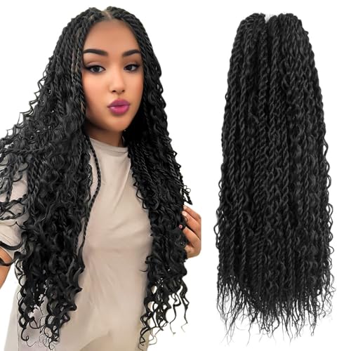 NISEYO Boho Senegalese Twist Crochet Hair 18 Inch, 8 Packs Pre-looped Curly Ends, Black Pretwisted Goddess Island Passion Twist Crochet Braids (120 Strands,1#)