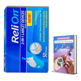 Relion 25 Gauge Needle 2-in-1 Lancing Device for Normal Skin Bundle. Includes Single-Use 2-in-1 Lancing Device for Normal Skin, 50 Ct and SAMBA LIFE eBook "7 Steps to Thrive with Diabetes" (1)