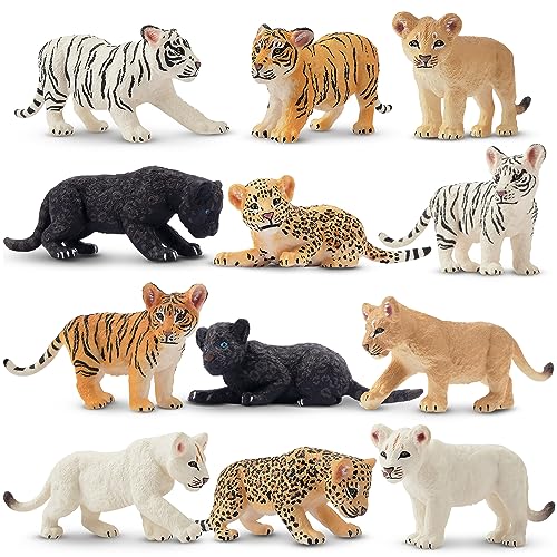 Toymany 12 Safari Animal Figurines, High Emulational Baby Plastic Zoo Animals, Lions Tigers Leopards Figure Toy Set, Easter Eggs Cake Toppers Christmas Birthday Gift for Kids Toddlers