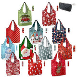 BeeGreen Christmas Reusable Shopping Bags 12 Pack with Zipper Storage Pouch Reusable Grocery Bags Bulk with Elastic Band Wholesale 50LBS X-Large Foldable Machine Washable Cloth Tote Bags for Parties