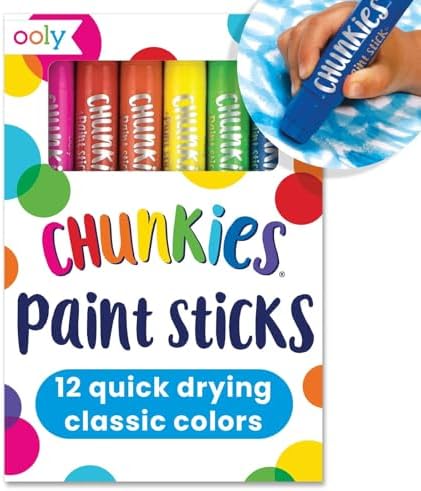Ooly Chunkies 12 Mess Free Paint Sticks For Kids, Tempera Paint Sticks Kid Safe Colors, No Mess Quick Drying Art Supplies for Toddlers and Kids