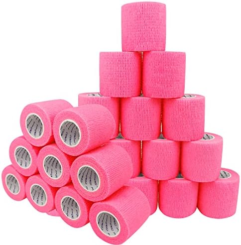 Self Adherent Cohesive Bandage 2"x5 Yards First Aid Bandages Stretch Sport Athletic Wrap Vet Tape for Wrist Ankle Sprain and Swelling,Pink(24 Rolls)