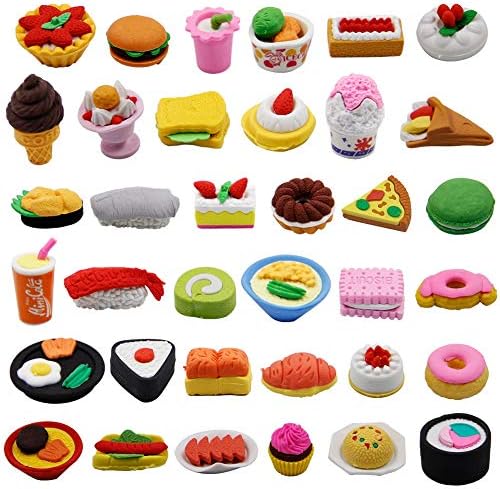 72 Pcs Assorted Food Pencil Erasers Toy Set, Cake Dessert Fruit Puzzle Erasers Toys for Kids Reward Party Favors (Food)