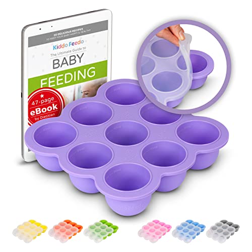 Kiddo Feedo Silicone Baby Food Storage - Freeze Baby Food, Breast Milk, Ice Cubes and More - Free E-Book by Award-Winning Author/Dietitian - Purple
