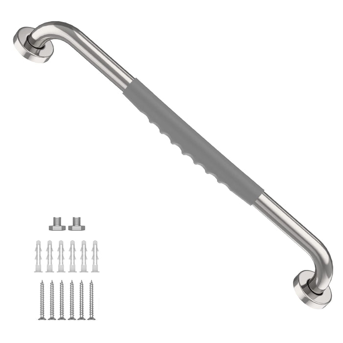 20 Inch Anti Slip Shower Grab Bar, Munzong Chrome Stainless Steel Bathroom Grab Bar w/Gray Rubber Grip, Bathroom Balance Bar,Safety Handrail Support,Handicap Elderly Senior Assist Bath Handle