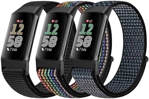 Sport Loop Nylon Watch Bands Compatible with Fitbit Charge 6/5, Adjustable Breathable Replacement Soft Nylon Loop Wristband for Women/Men