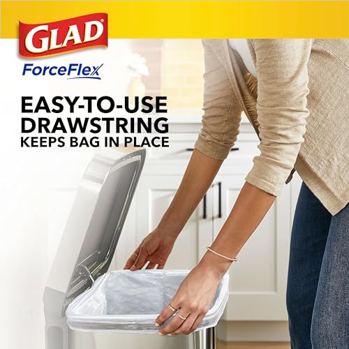 Glad Trash Bags, ForceFlex Tall Kitchen Drawstring Garbage Bags, 13 Gal, Fragrance Free, 80 Ct, Package May Vary