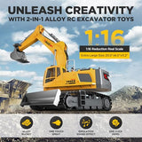 21" Large Remote Control Excavator Toy with Metal Bucket & Dozer Blade, 15-Channel RC Excavator Toys for Boys 6+ Kids Adults Construction Vehicles Christmas Birthday Gift, 120+Mins/Spray/Sound/Light