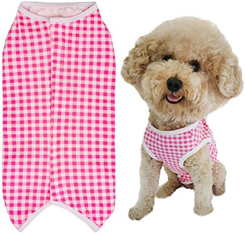 Dog’s Recovery Suit Post Surgery Shirt for Puppy, Wound Protective Clothes for Little Animals(Pink White Plaid-m)