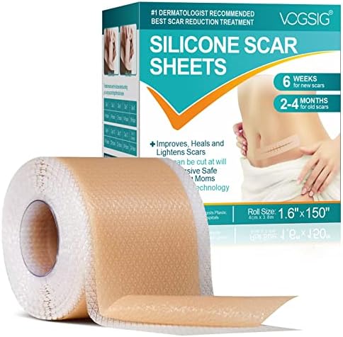 Silicone Scar Sheets (1.6” x 150”-3.8M), Medical Grade Soft Silicone Scar Tape, Strips, Roll - Keloid, C-Section, Surgical, Acne- Scars Removal Treatment, Painless Easy Removal, Reusable