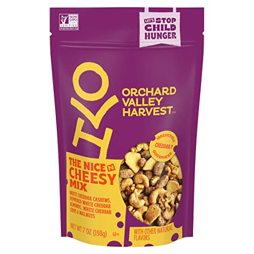 Orchard Valley Harvest Nice N Cheesy Mix, 7 oz Resealable Bag, White Cheddar Almonds, Cashews, Chips, Walnuts, Non-GMO, 6g Of Protein Per Serving, Salty, Snacks for Adults & Kids