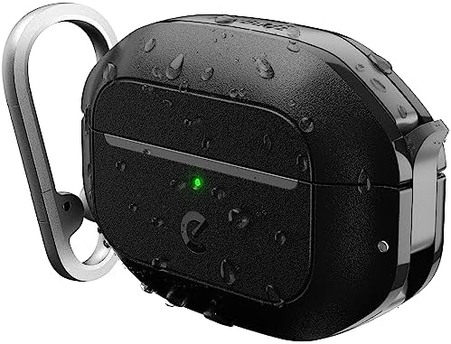 KeyBudz AirPods Pro Case with Lock - Waterproof AirPods Pro 2nd Generation Case Cover with Carabiner, Rugged Tough Protection, Hard Shell for USB-C/Lightning (Carbon Black)