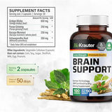 BIO KRAUTER Brain Supplement for Memory and Focus - Memory Pills - Brain Booster Capsules - Organic Ashwagandha, Panax Ginseng and Ginkgo Biloba - 1200 mg - 100 Vegan Caps, No Fillers