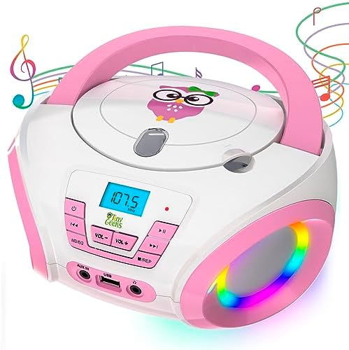 Tunes Kids Boombox CD Player for Children + FM Radio + Includes Batteries + Pink Radio - CD Player Children with Speakers Children and Toddlers - Pink