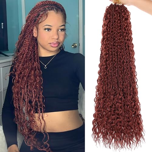 24 Inch Island Twist Crochet Braids with Curly Ends 9 Packs Ginger Boho Senegalese Twist Crochet Hair for Women Pre Looped Goddess Twist Crochet Braids Long Braiding Hair for Black Women 350#